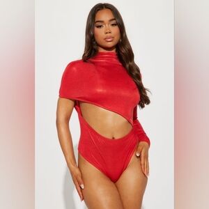 Elegant Red Asymmetrical Women's Top